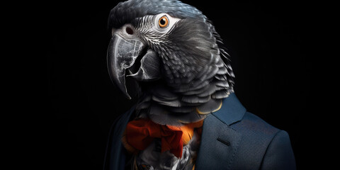 Portrait of a parrot dressed in a formal business suit, generative ai