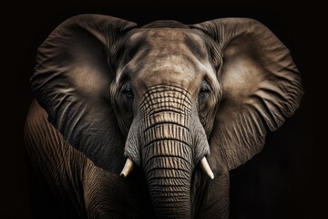 Elephant portrait on black background, generative ai