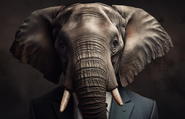Naklejka na ściany i meble Portrait of a elephant dressed in a formal business suit, generative ai 
