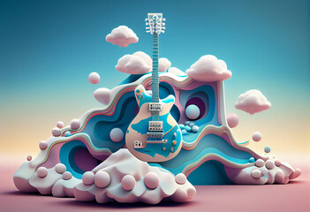 Abstract surreal geometric Electric guitar background. Generative AI technology.
