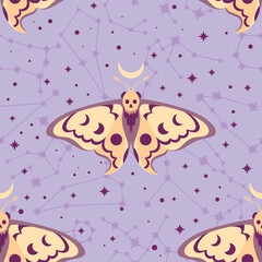 Vector pattern with the constellations of the zodiacs and a butterfly