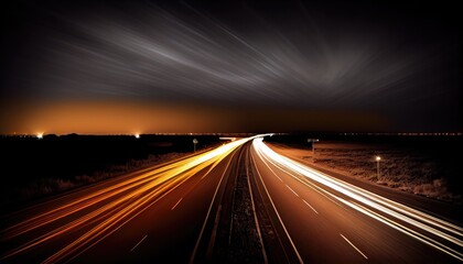 Fototapeta na wymiar Highway at night with car lights motion blur