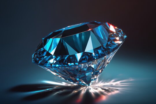 macro photography of diamond on blue background, generative ai