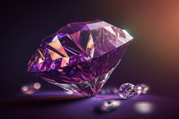 macro photography of diamond on purple background, generative ai