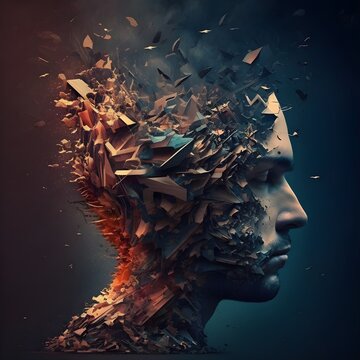 Explosive mind, illustration of collective mind concept art, exploding mind, inner world, dreams, psyche, emotions, imagination and creative  - generative ai