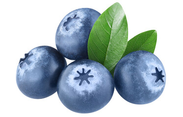 Ripe blueberries with green leaves, cut out