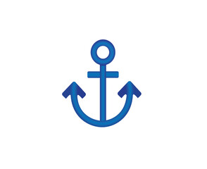 3d logo or sign of an anchor in blue color on a white background work. Vector illustration