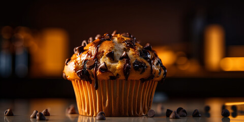 A freshly baked muffin with melted chocolate chips generated by AI