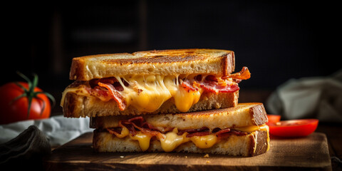 A grilled cheese sandwich with tomato and crispy bacon generated by AI
