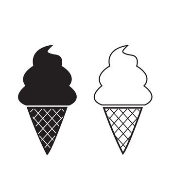Icono de helado en blanco y negro. Ilustración de vector de signos de cono. Vista de frente