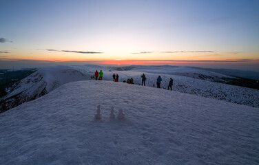 View from the top of the mountains at sunset. Giant Mountains, Poland.