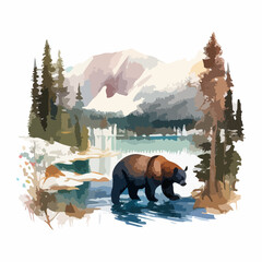 alasca bear in lake nature scene vector