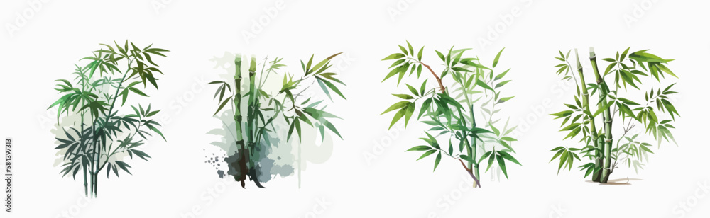 Wall mural bamboo leave plant logo vector oil paint