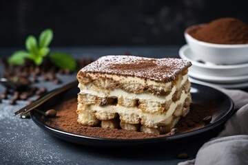 Delicious italian Tiramisu. Generative AI illustration.