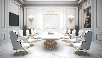 Interior design of a meeting room. Generative AI.