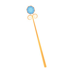 Golden magic wand with blue crystal
