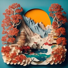 Colorful paper craft die cut, concept art