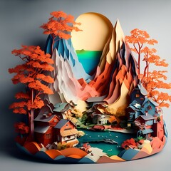 Colorful paper craft die cut, concept art