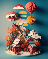 Colorful paper craft die cut, concept art