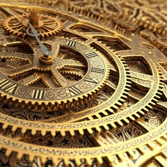 Obraz premium Clockwork time endless gold life abstraction, Generative AI
