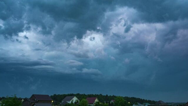 Gloomy cloudscape time lapse with thunderstorm. 4k video
