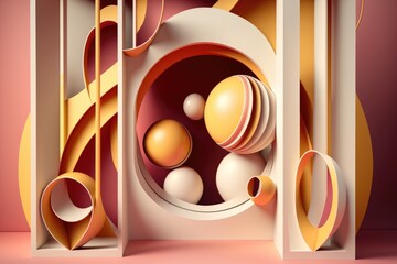Abstract 3D rendering of geometric forms. Minimalist composition with geometrical forms