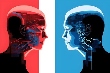 Competition of AI companies. One AI versus the other. Abstract illustration of two artificial intelligences fighting for power. AI Generated