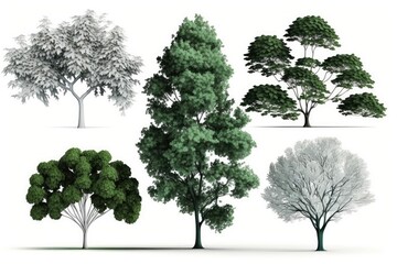 Set of trees isolated on a white background
