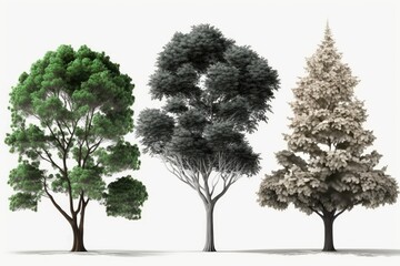 3d rendering of a group of trees isolated on a white background