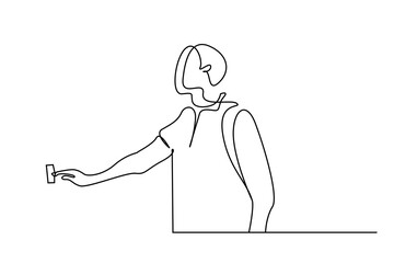 man visitor presses pushing neighbor doorbell