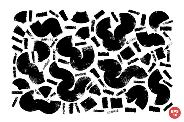 Ink brush drawn scribble vector set. Bold wavy shapes. Hand drawn calligraphy swirls. Vector graphic design elements set.