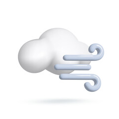 Vector 3d icon isolated on white background. Weather icon. White cloud with wind. Vector illustration for postcard, icons, poster, banner, web, design, arts.