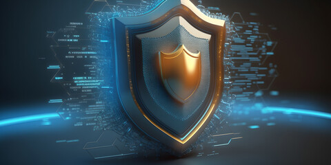 Cyber protection and information security banner. Lock protect for cryptocurrency technology services. Generation AI