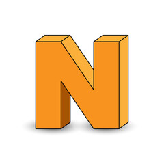 Three-dimensional image of the letter N. the Simulated 3D volume