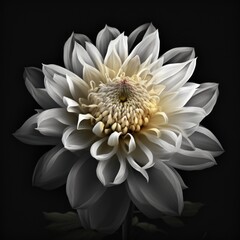 Surreal dark chrome white flower dahlia macro, generative ai