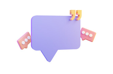 quote icon with bubble chat on white background 3d render concept for feedback notice