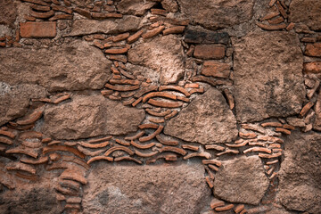 stone wall with random pattern. rocky wallpaper. rocky alternating pattern. rustic stone wall