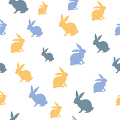 Easter bunny silhouette vector seamless pattern, traditional holiday rabbits.