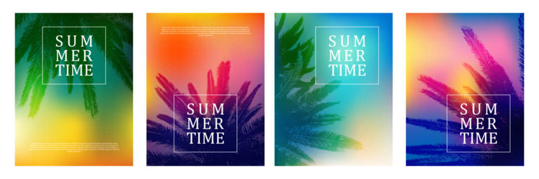 Tropical palm leaves frame botanical vector banners.