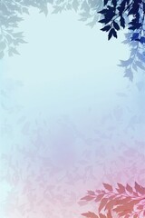 Fototapeta premium Misty Blue Light Pink Background Silhouettes Leafy Branches Vertical Mobile Postcard. Generative AI