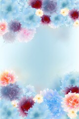 Pale Blue Color Background Silhouettes Flowers Vertical Mobile Postcard. Generative AI