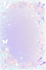 Pale Lavender Background Glitter Silhouettes Flowers Butterflies Vertical Mobile Postcard. Generative AI