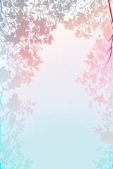 Pale Blue Light Pink Background Silhouettes Leafy Branches Vertical Mobile Postcard. Generative AI
