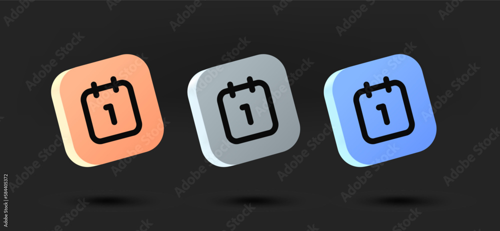 Poster color calendar icons collection. 3d vector isolated on black background