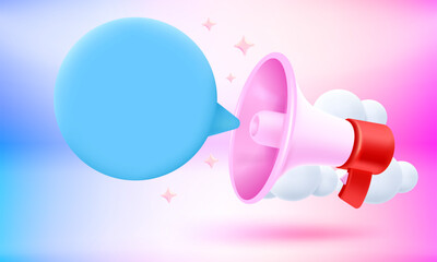 Speech cloud with megaphone. Promotion concept. 3d vector banner with copy space