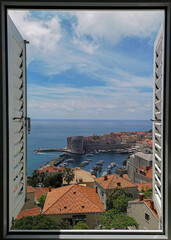 Window view of Dubrovnik old town in Croatia