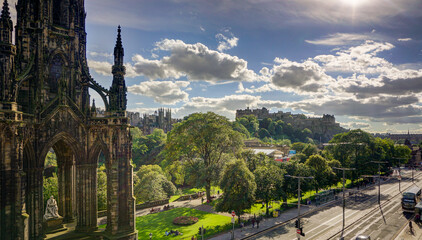 View of princes street, Edinburgh, including the Scott monument and Edinburgh Castle
