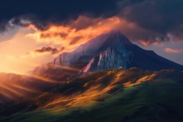 Fototapeta premium Sunset and Rocky Mountains Generative AI