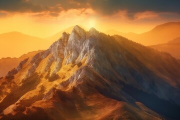 Fototapeta na wymiar Sunset and Rocky Mountains Generative AI
