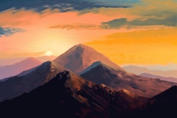 Fototapeta premium Sunset and Rocky Mountains Generative AI